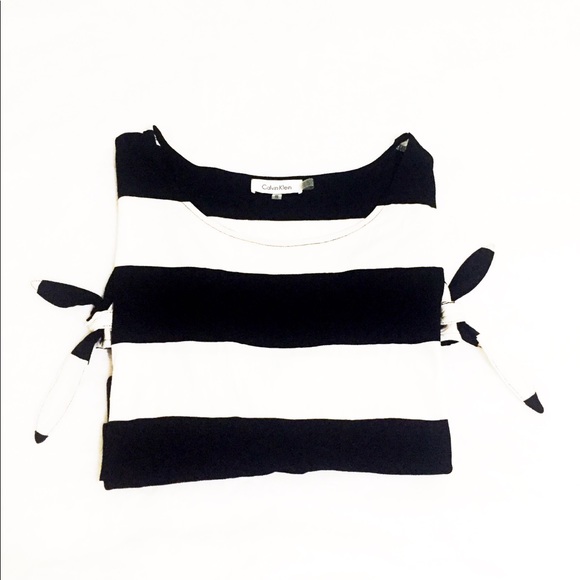 Calvin Klein Tops - CK Black/White Striped Short Sleeve Split Tie Top